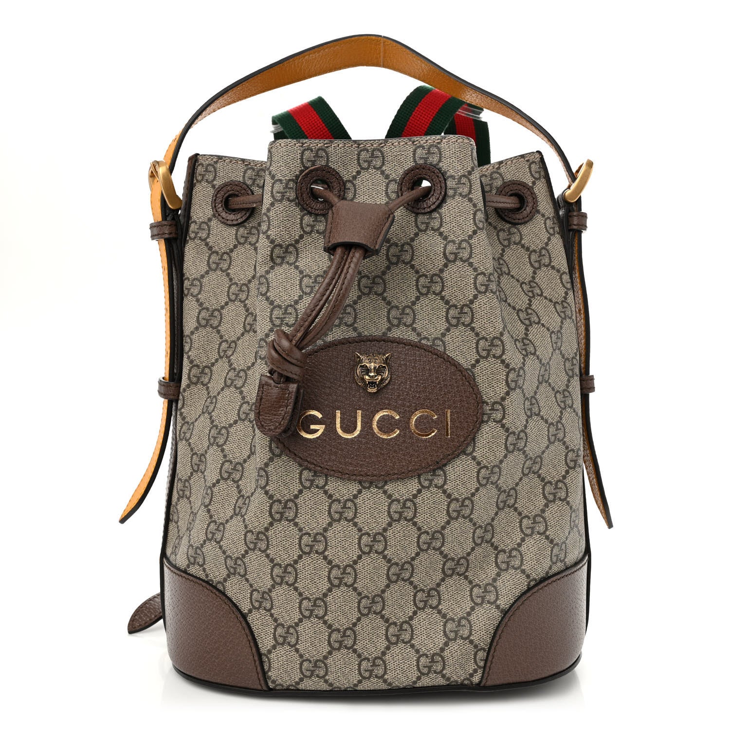 Gucci GG Supreme Monogram Neo Vintage Drawstring Bucket Backpack Beige New Acero Crop 1 of 9