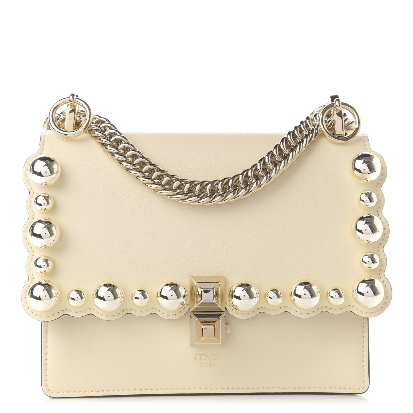 Vitello Liberty Pearl Scalloped Studded Small Kan I Shoulder Bag Burro