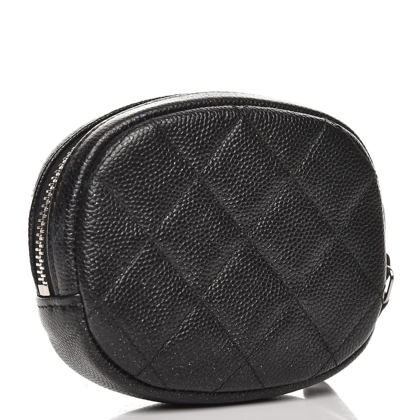 Metallic Caviar Quilted Zip Around Classic Coin Purse Black