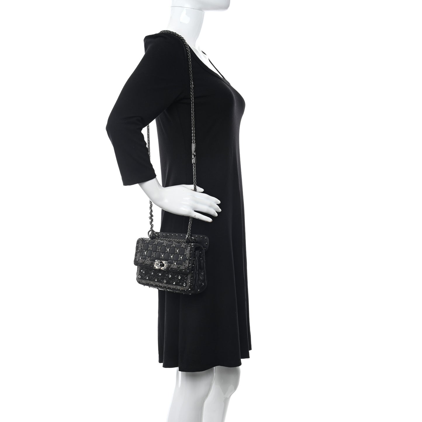 Beaded Small Rockstud Spike It Shoulder Bag Black