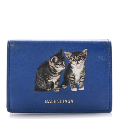 Balenciaga Calfskin Kittens Logo Wallet Electric Blue White 1 of 12