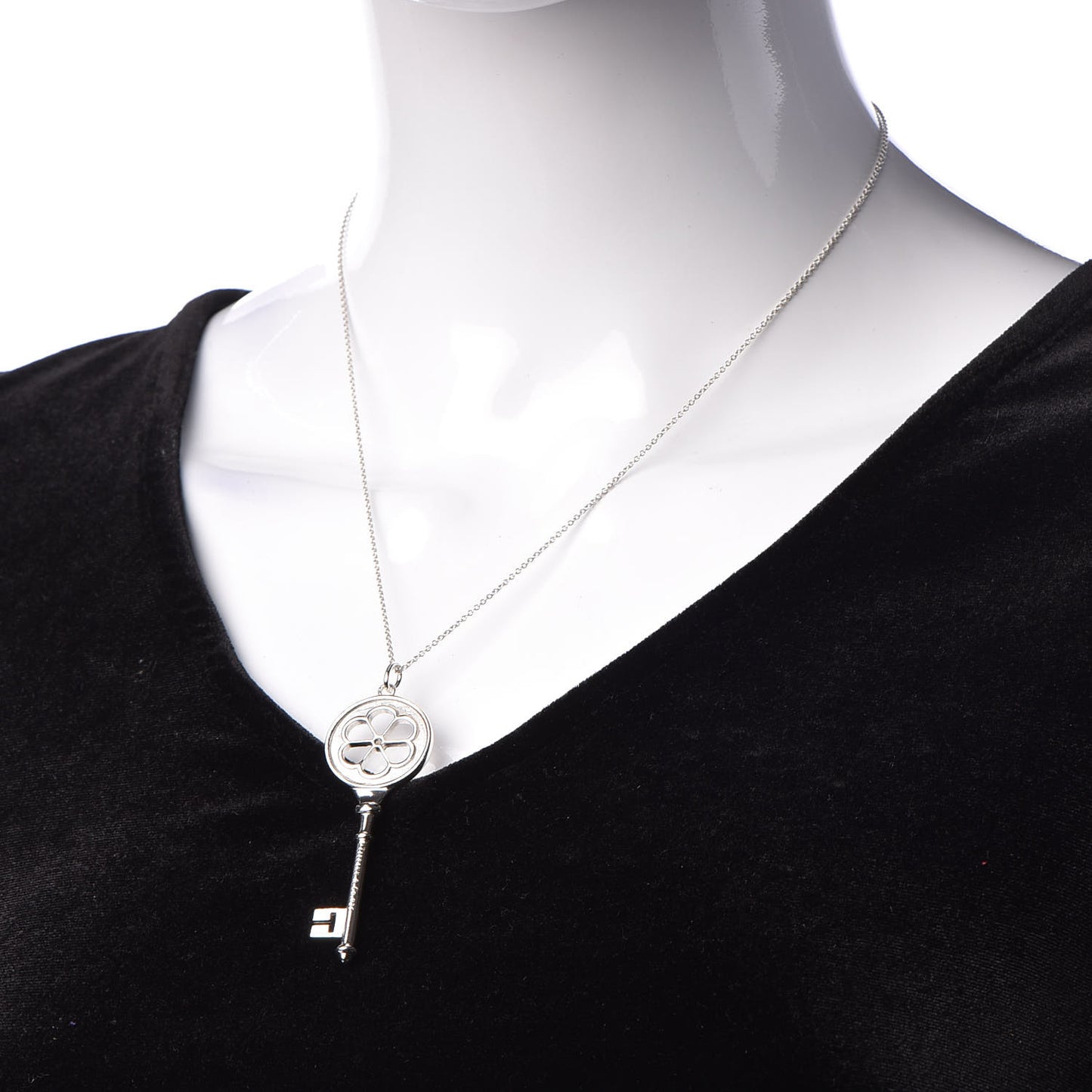 Sterling Silver Diamond Blossom Key Pendant Necklace