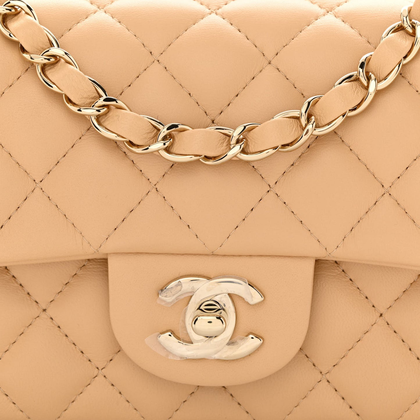 Lambskin Quilted Mini Rectangular Flap Beige