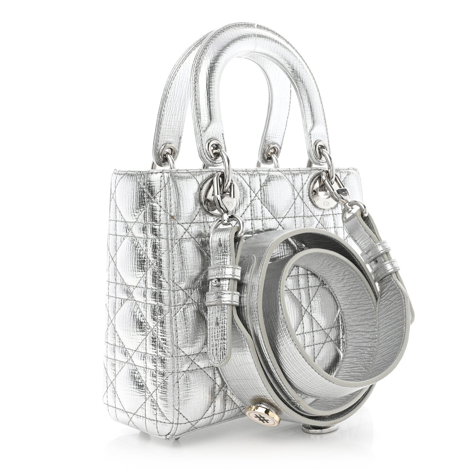 Christian Dior Metallic Grained Calfskin Cannage Small Lucky Badges My Lady Dior Silver 3 of 11