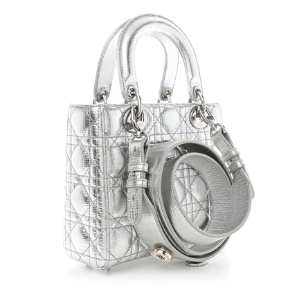 Christian Dior Metallic Grained Calfskin Cannage Small Lucky Badges My Lady Dior Silver 3 of 11