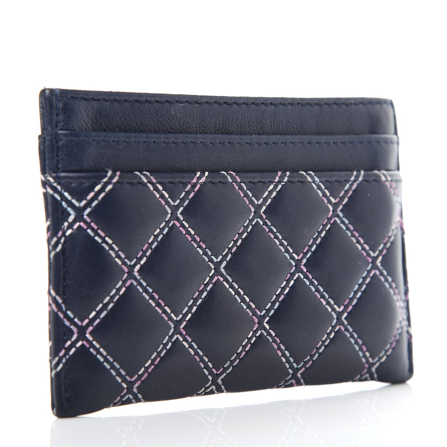 Chanel Lambskin Double Stitch Quilted Card Holder Navy Blue 3 of 7