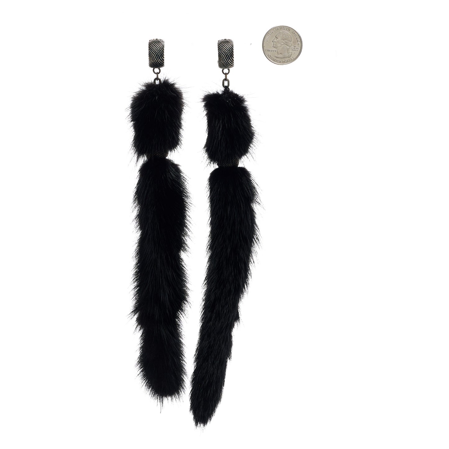 Mink Tail Drop Earrings Black