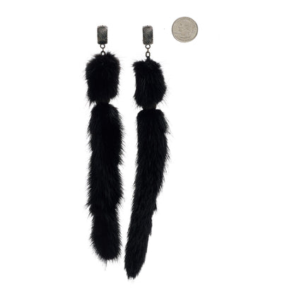 Saint Laurent Mink Tail Drop Earrings Black 3 of 4