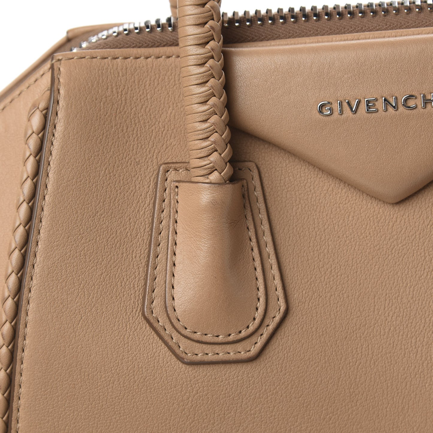 Sugar Goatskin Braided Small Antigona Medium Beige