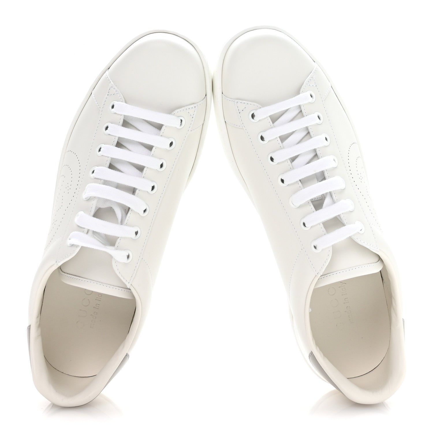 Gucci Calfskin Interlocking G Perforated Mens Ace Sneakers 9 White Grey Sky 2 of 8
