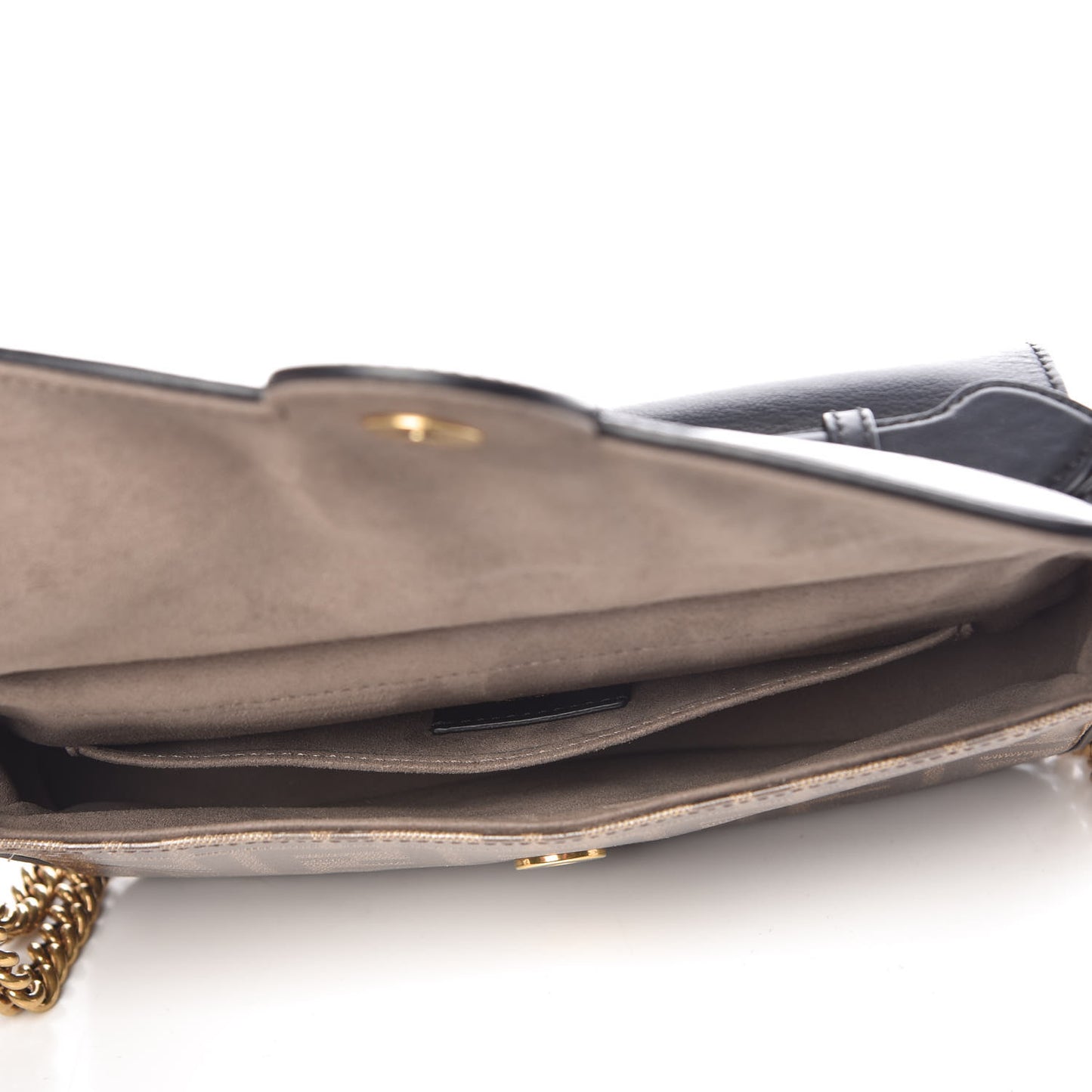Vitello Grace Glazed Fabric FF 1974 Double F Shoulder Bag Black Mogano Panna