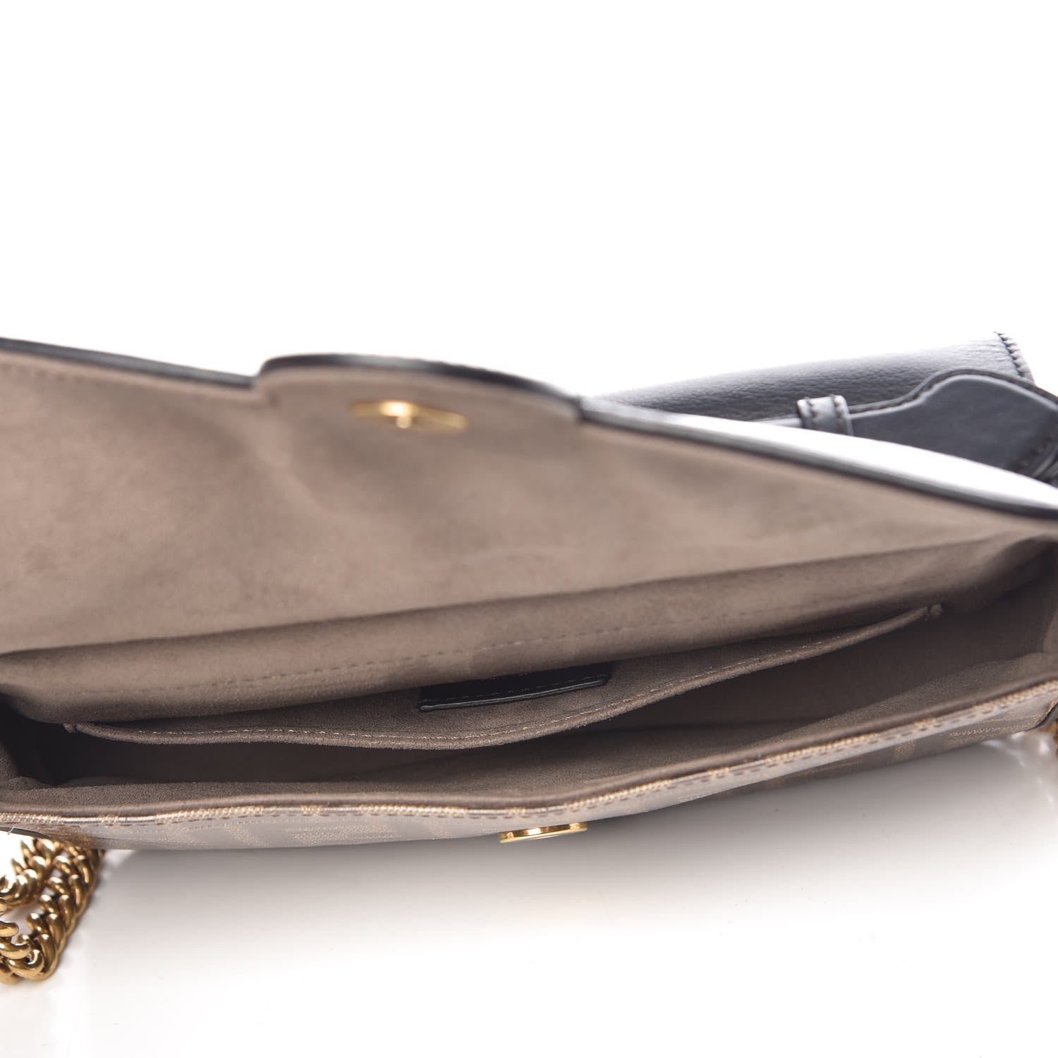 Fendi Vitello Grace Glazed Fabric FF 1974 Double F Shoulder Bag Black Mogano Panna 7 of 10