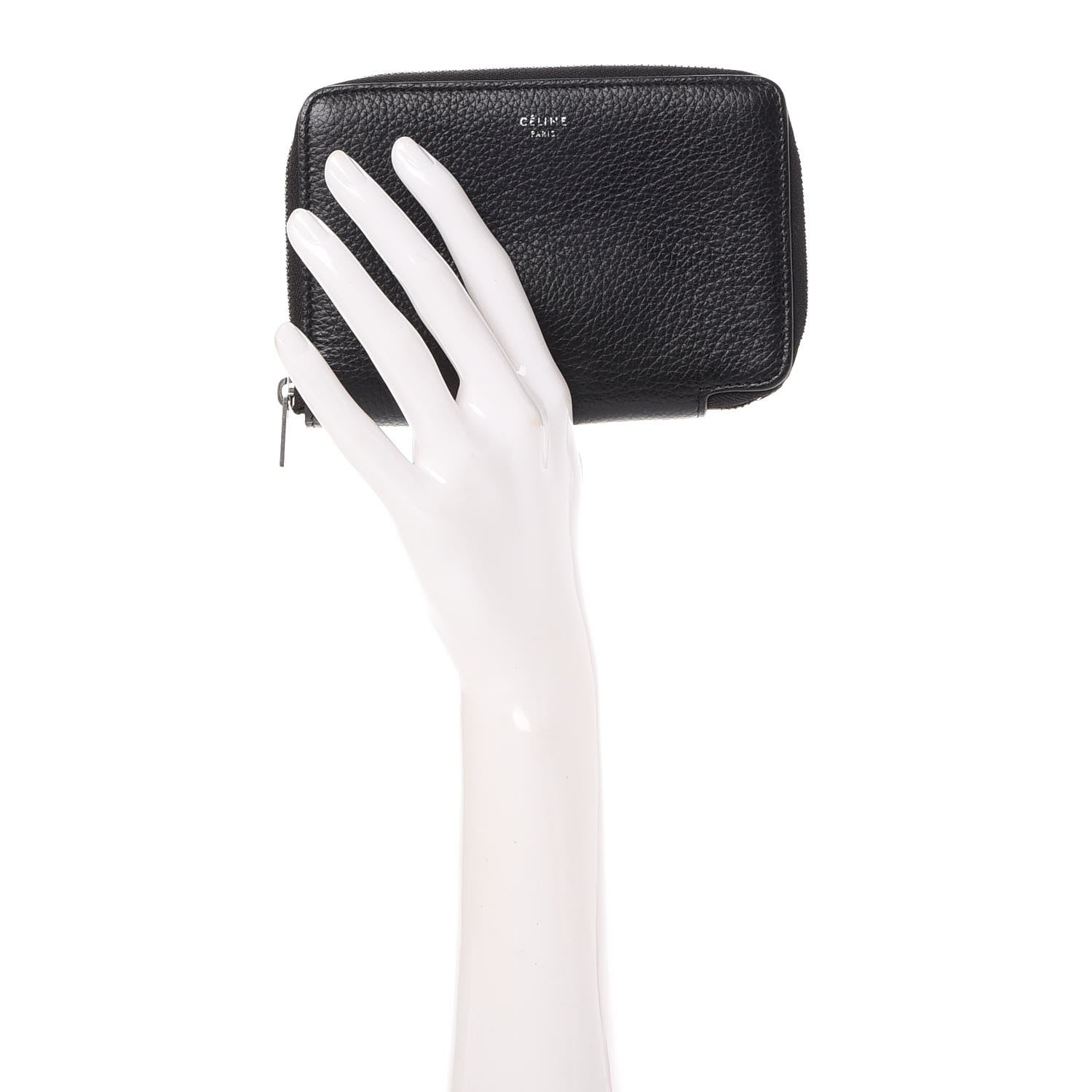 Celine Drummed Calfskin Zip Around Multifunction Wallet Black Citron 2 of 7
