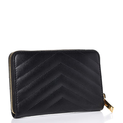 Saint Laurent Grain De Poudre Matelasse Chevron Monogram Zip Around Wallet Black 3 of 8