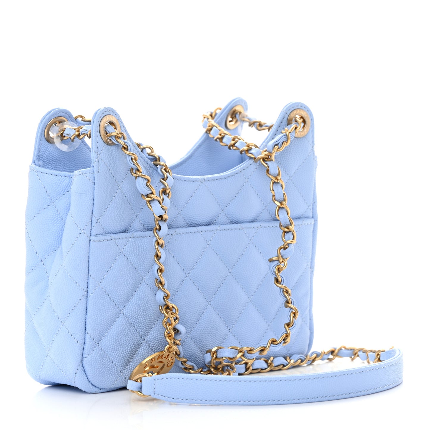 Caviar Quilted Small Wavy CC Hobo Light Blue