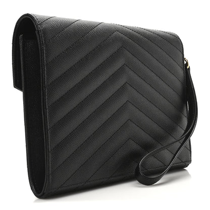 Saint Laurent Grain De Poudre Matelasse Chevron Monogram Envelope Clutch Black 2 of 10