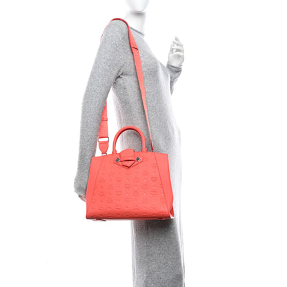 MCM Calfskin Ottomar Monogram Medium Essential Tote Hot Coral 2 of 9
