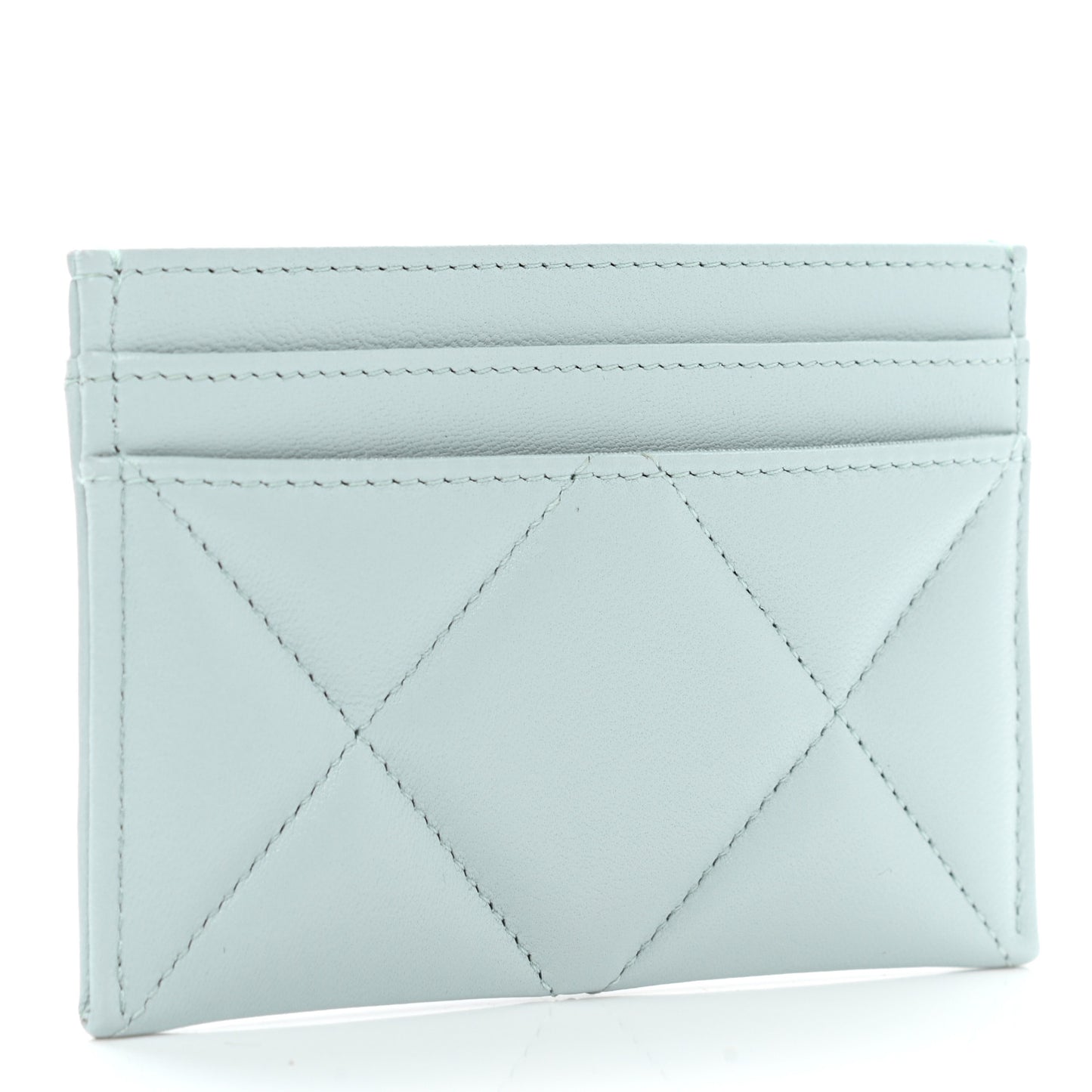 Lambskin Quilted Chanel 19 Card Holder Light Blue