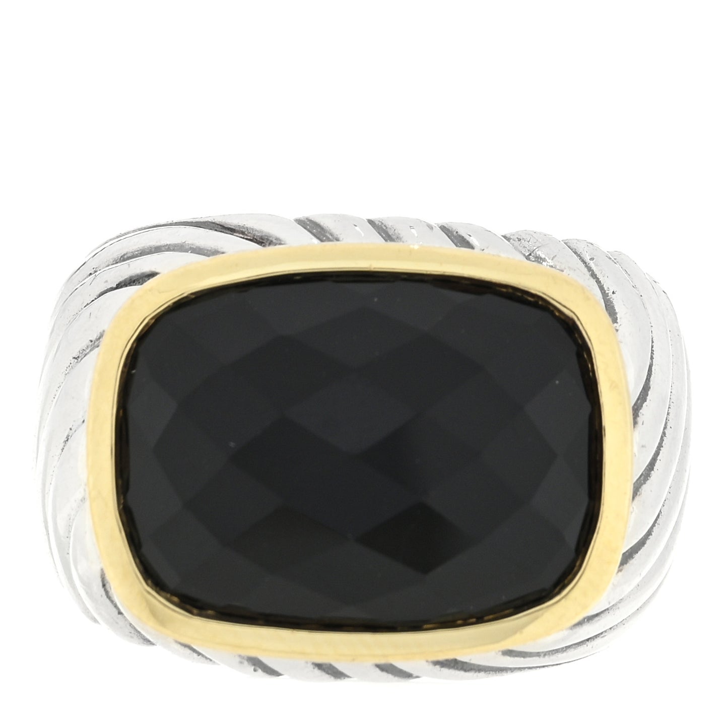 Sterling Silver 18K Yellow Gold Onyx Cable Ring 51 5.75