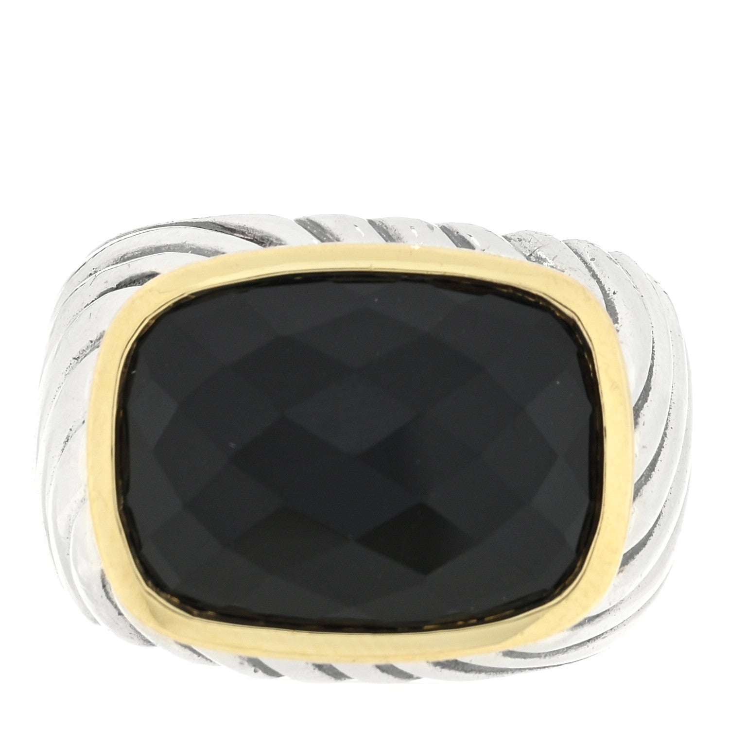 David Yurman Sterling Silver 18K Yellow Gold Onyx Cable Ring 51 5.75 1 of 4