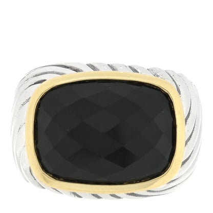 David Yurman Sterling Silver 18K Yellow Gold Onyx Cable Ring 51 5.75 1 of 4