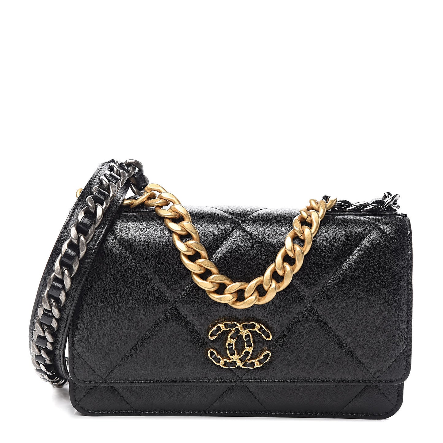 Goatskin Quilted 19 Wallet On Chain WOC Black