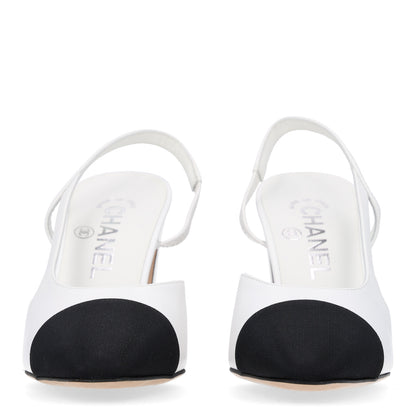 Chanel Lambskin Grosgrain Cap Toe CC Slingback Pumps 36 White Black 3 of 10