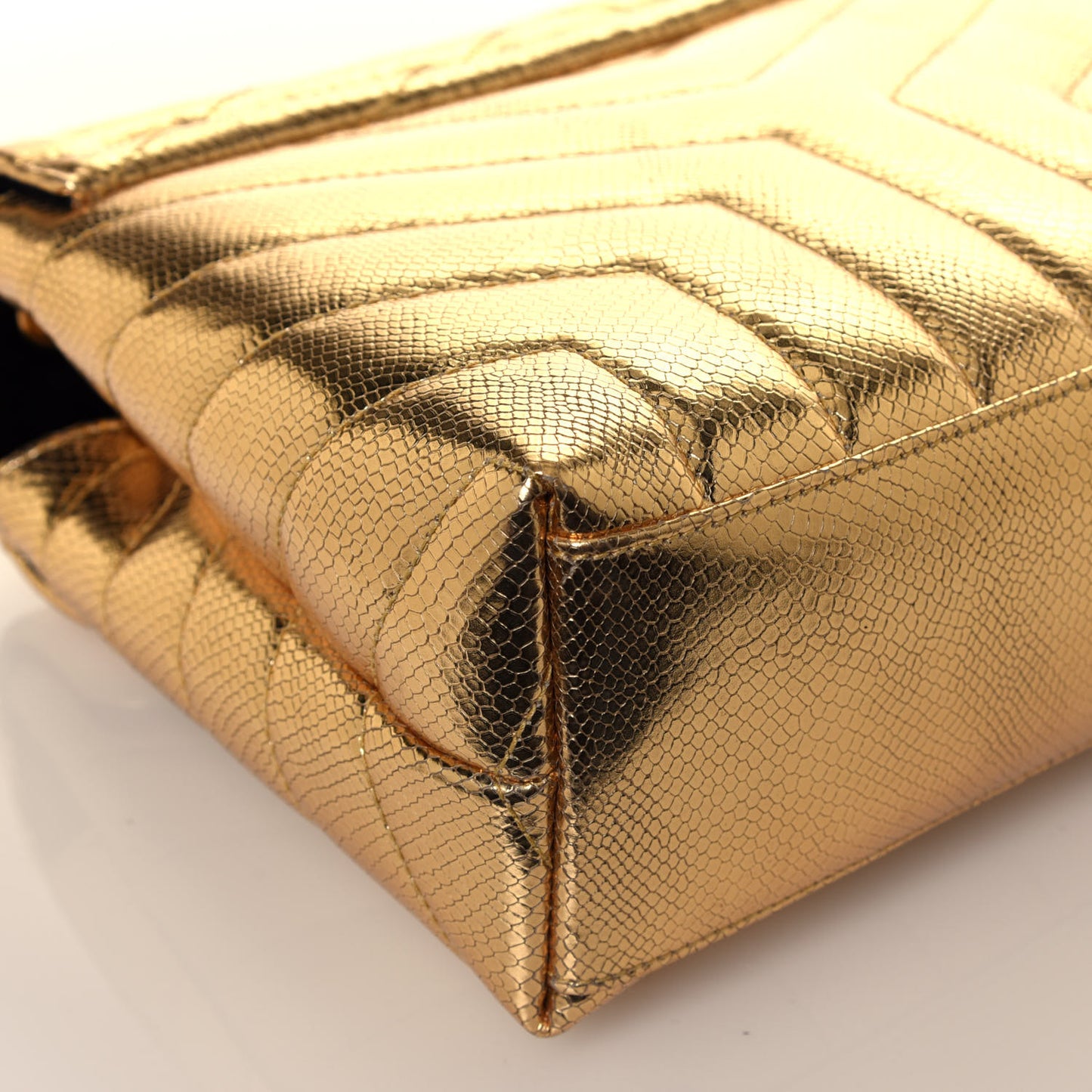 Snake Embossed Lame Y Quilted Small Loulou Monogram Chain Satchel Oro