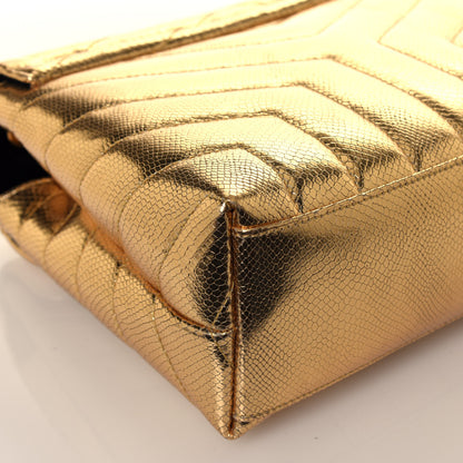 Saint Laurent Snake Embossed Lame Y Quilted Small Loulou Monogram Chain Satchel Oro 11 of 13