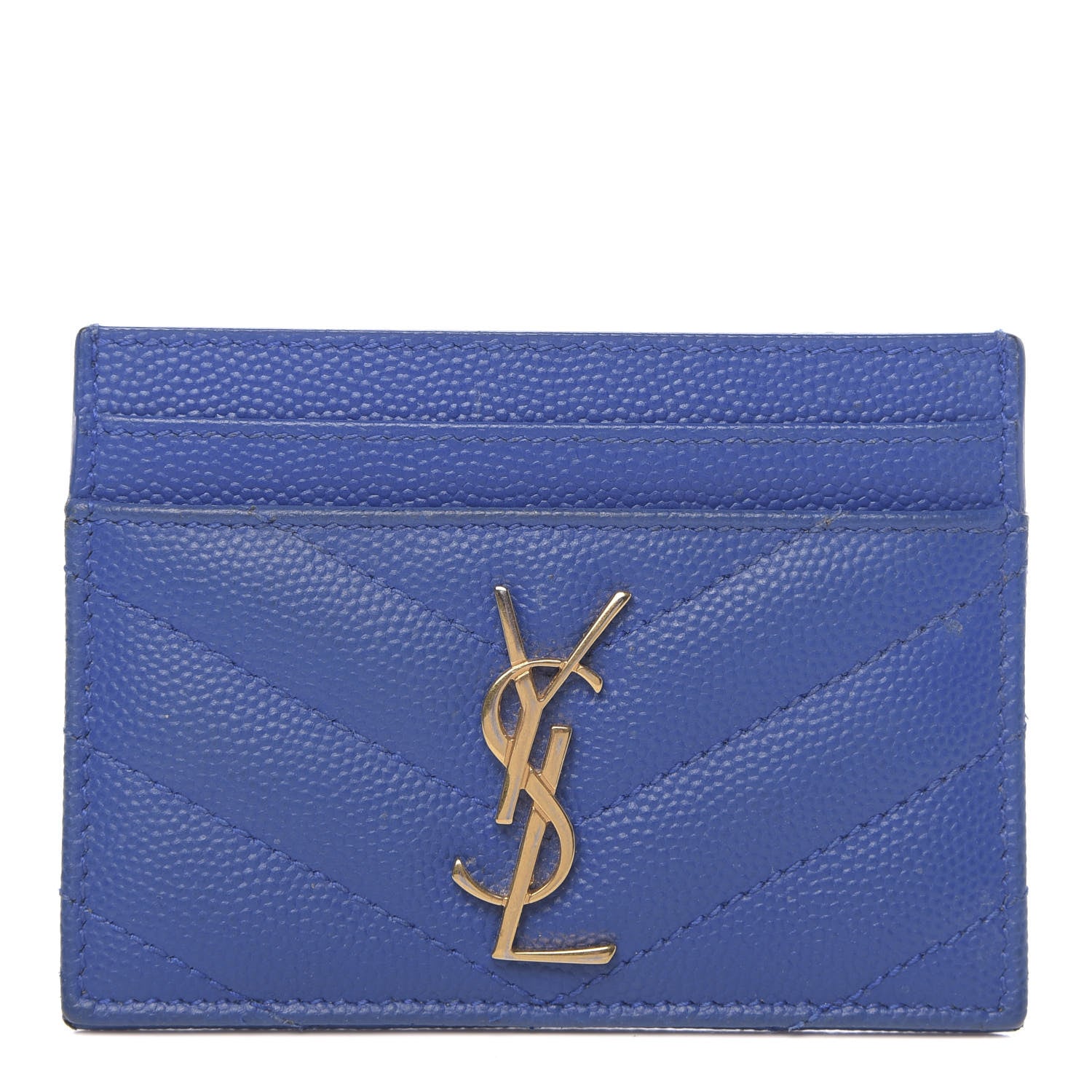 Saint Laurent Grain De Poudre Matelasse Monogram Credit Card Case Blue Majorelle 1 of 10