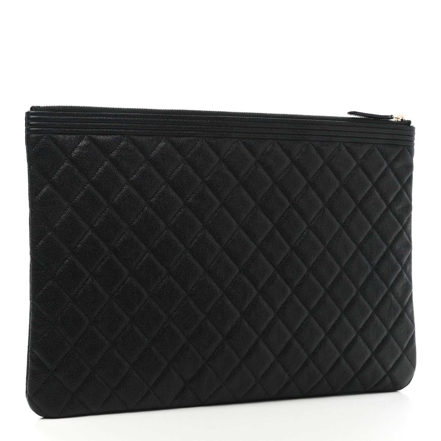 Lambskin Quilted Large Boy Zip Pouch Black
