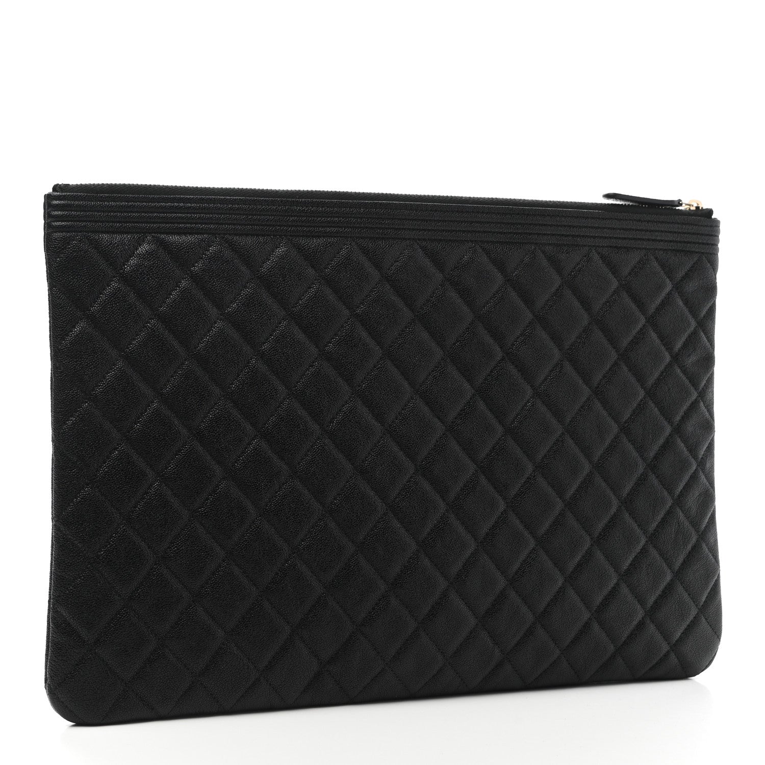 Chanel Lambskin Quilted Large Boy Zip Pouch Black 3 of 8