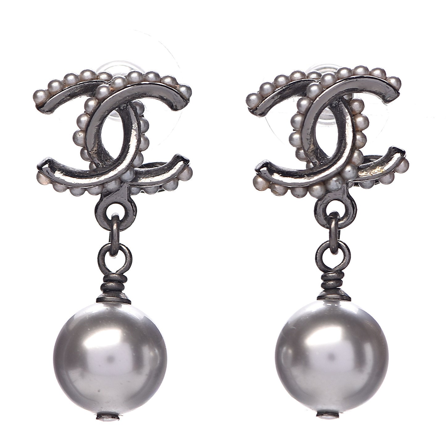 Pearl CC Drop Earrings Silver