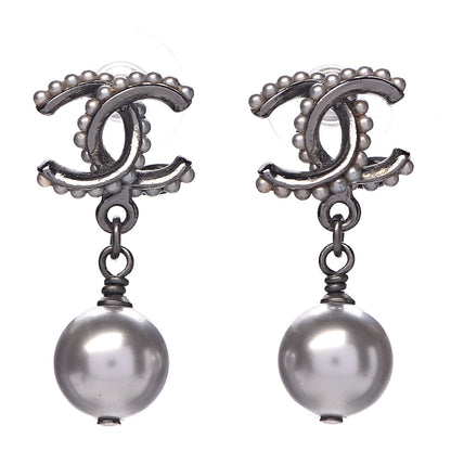Chanel Pearl CC Drop Earrings Silver 1 of 5