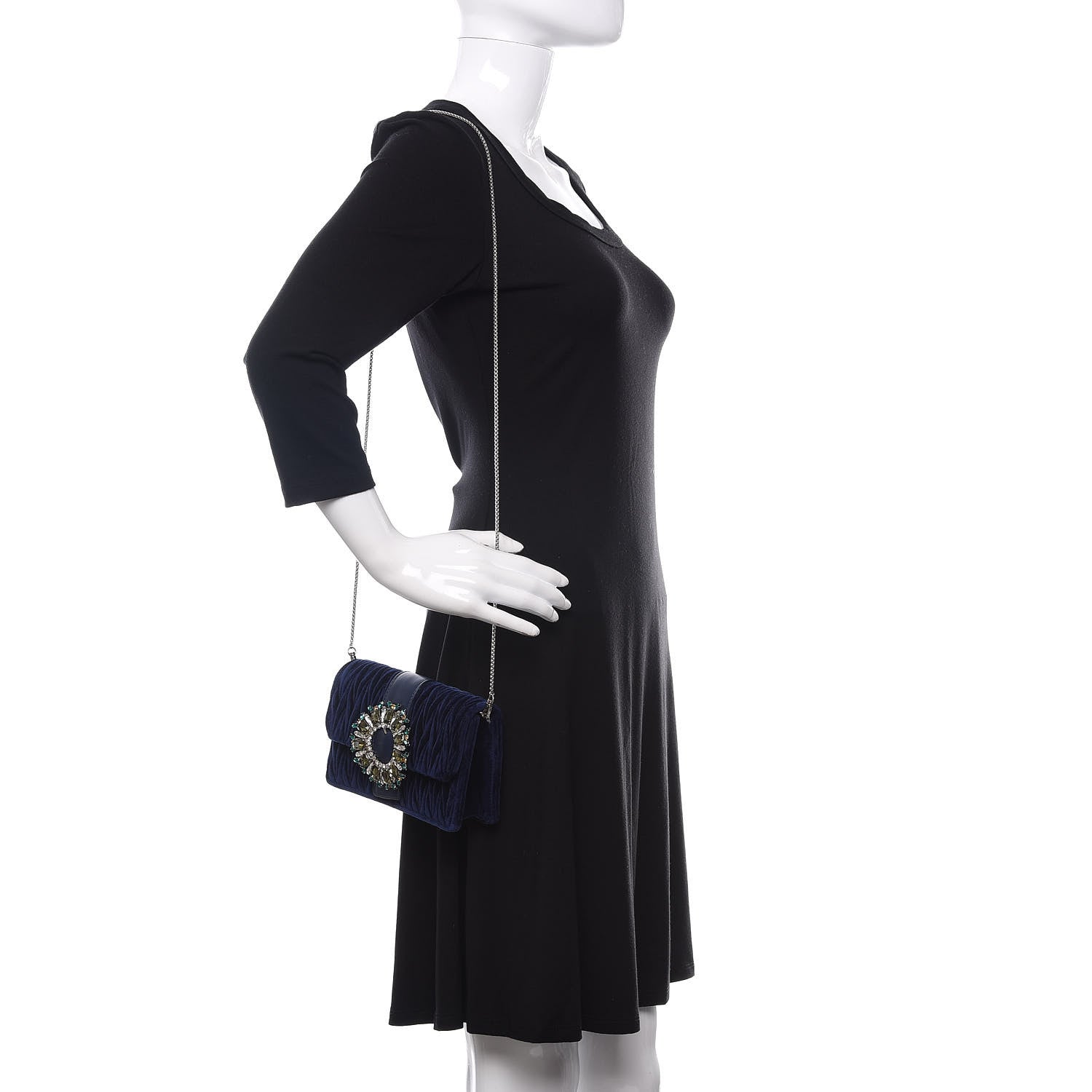 Miu Miu Velluto Matelasse Crystal Embellished Chain Shoulder Bag Inchiostro 2 of 9
