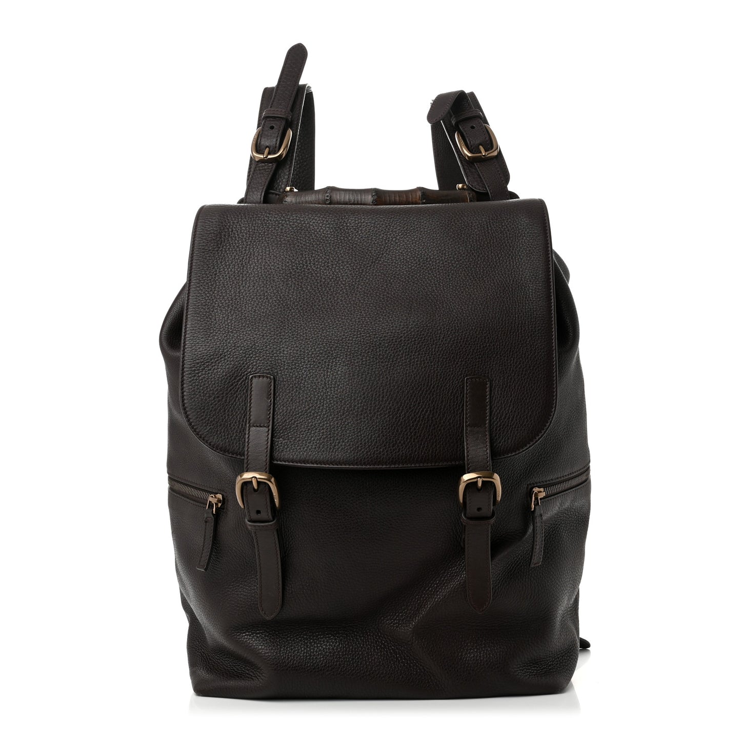 Calfskin Bamboo Drawstring Backpack Dark Brown