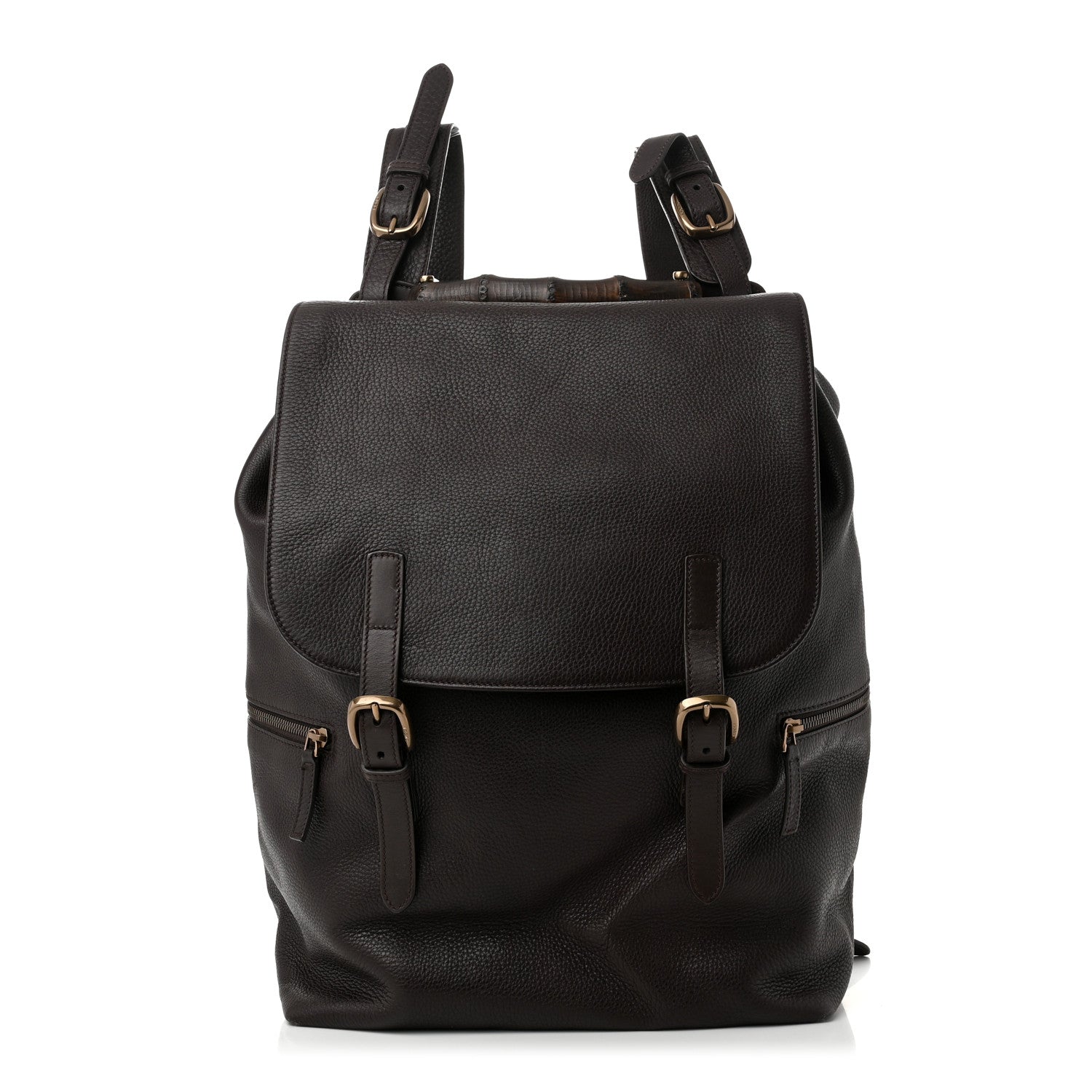 Gucci Calfskin Bamboo Drawstring Backpack Dark Brown 1 of 11