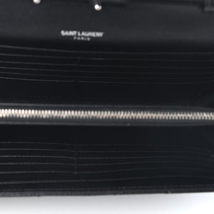 Saint Laurent Grain De Poudre Matelasse Chevron Monogram Chain Wallet Black 5 of 8