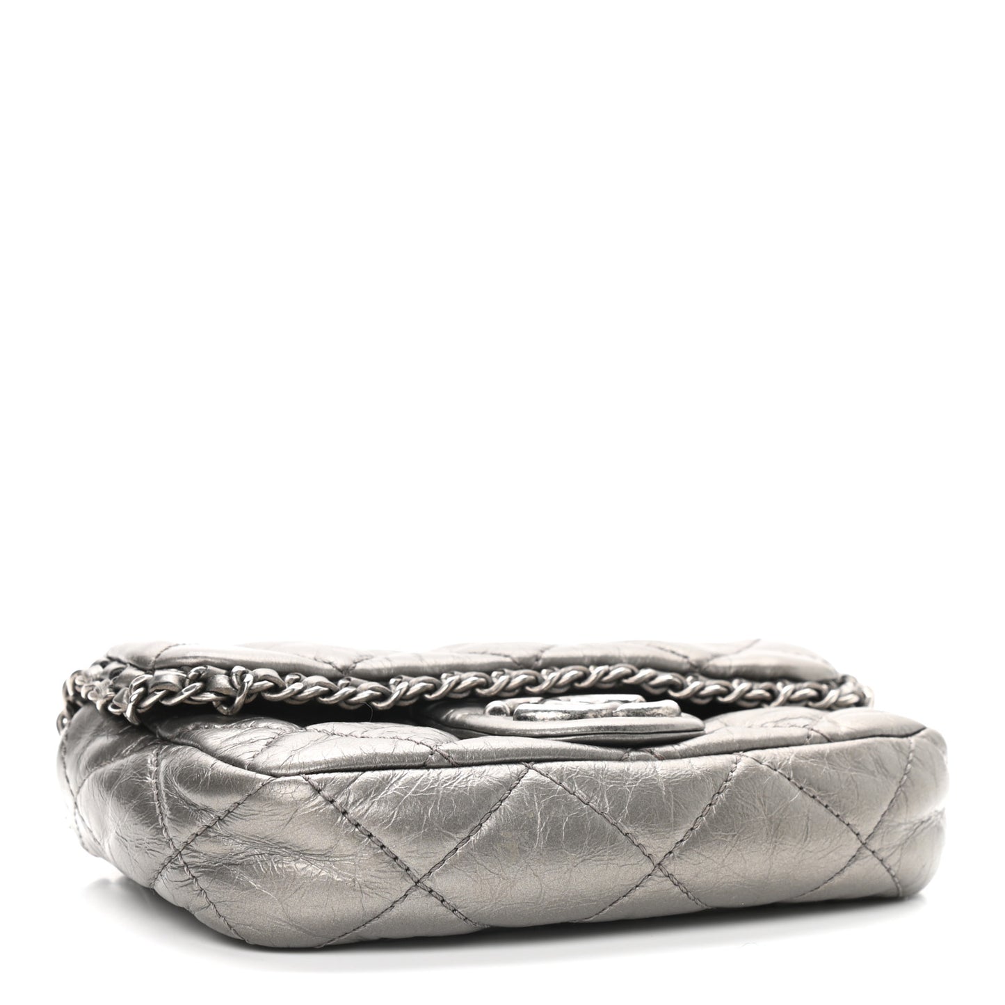 Metallic Calfskin Mini Chain Me Flap Silver