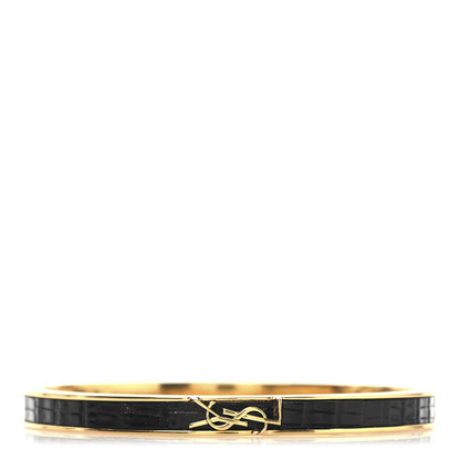 Saint Laurent Calfskin Crocodile Embossed Opyum Bracelet L Black 1 of 5
