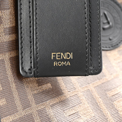 Fendi Glazed Fabric Vitello Century FF 1974 Stamp Patch Mini Peekaboo Defender Cover Mogano Panna Black 6 of 8
