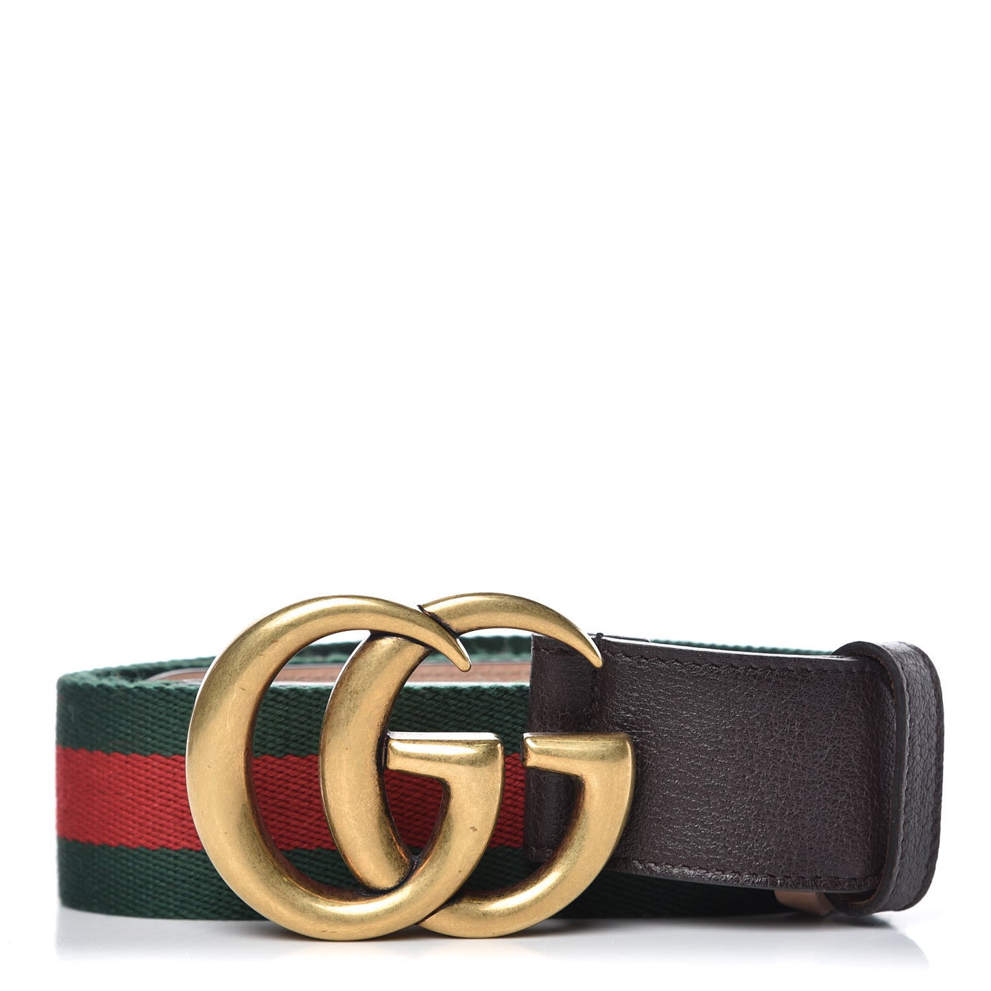 Nylon Textured Calfskin Double G Web 40mm Belt 85 34 Green Red Dark Cocoa