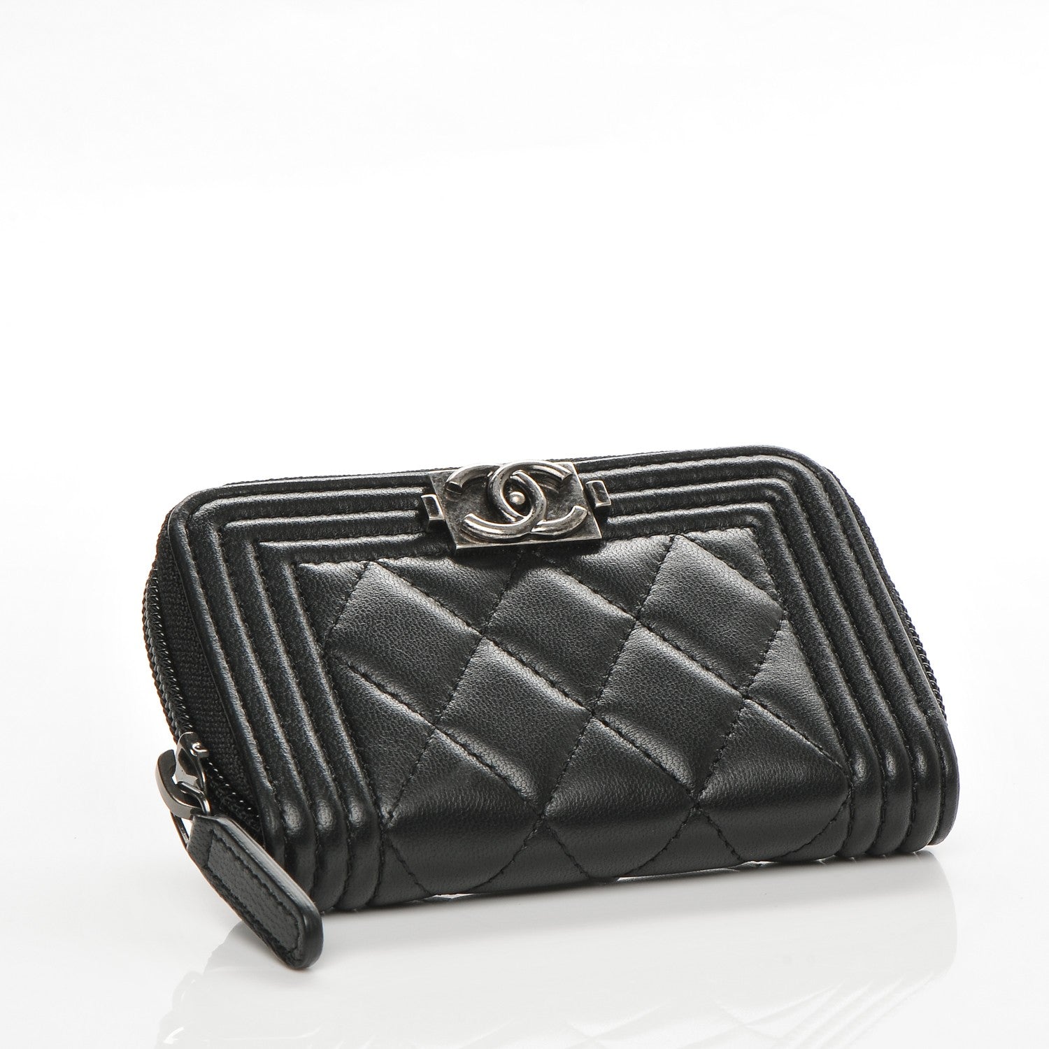 Chanel Lambskin Quilted Zip Around Boy Coin Purse Wallet Black 4 of 7