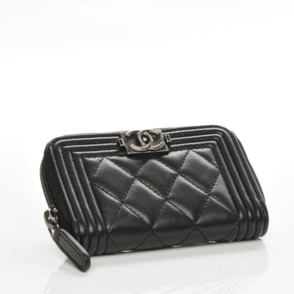 Chanel Lambskin Quilted Zip Around Boy Coin Purse Wallet Black 4 of 7