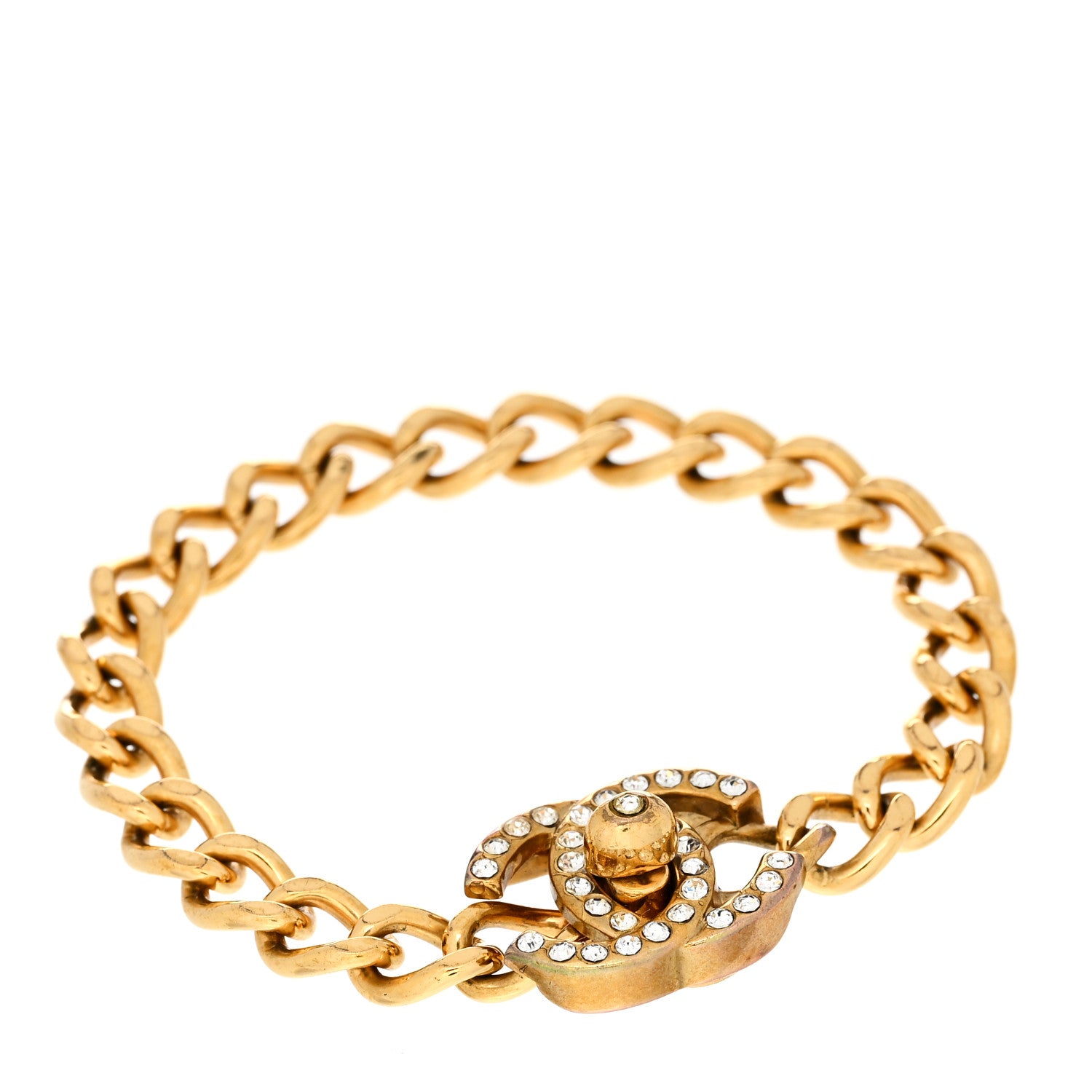 Chanel Crystal CC Turn Lock Bracelet Gold 1 of 6