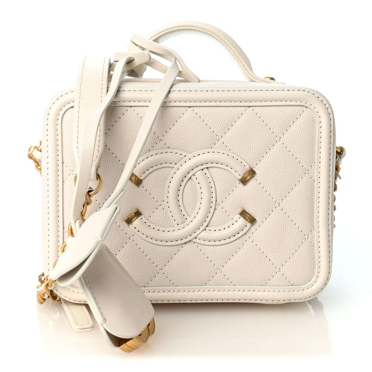 Caviar Quilted Small CC Filigree Vanity Case White