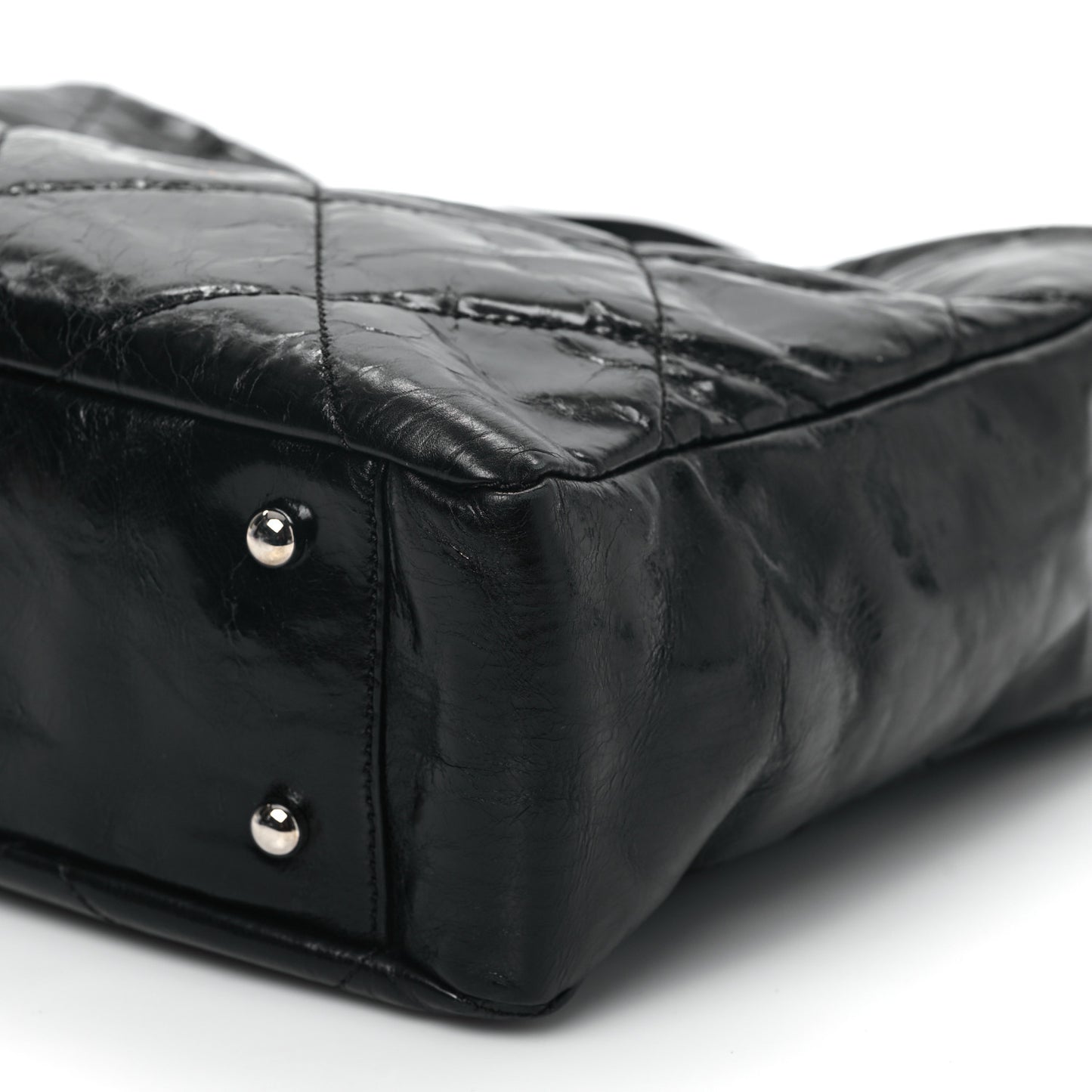 Glazed Calfskin Lambskin Quilted Portobello Tote Black Grey