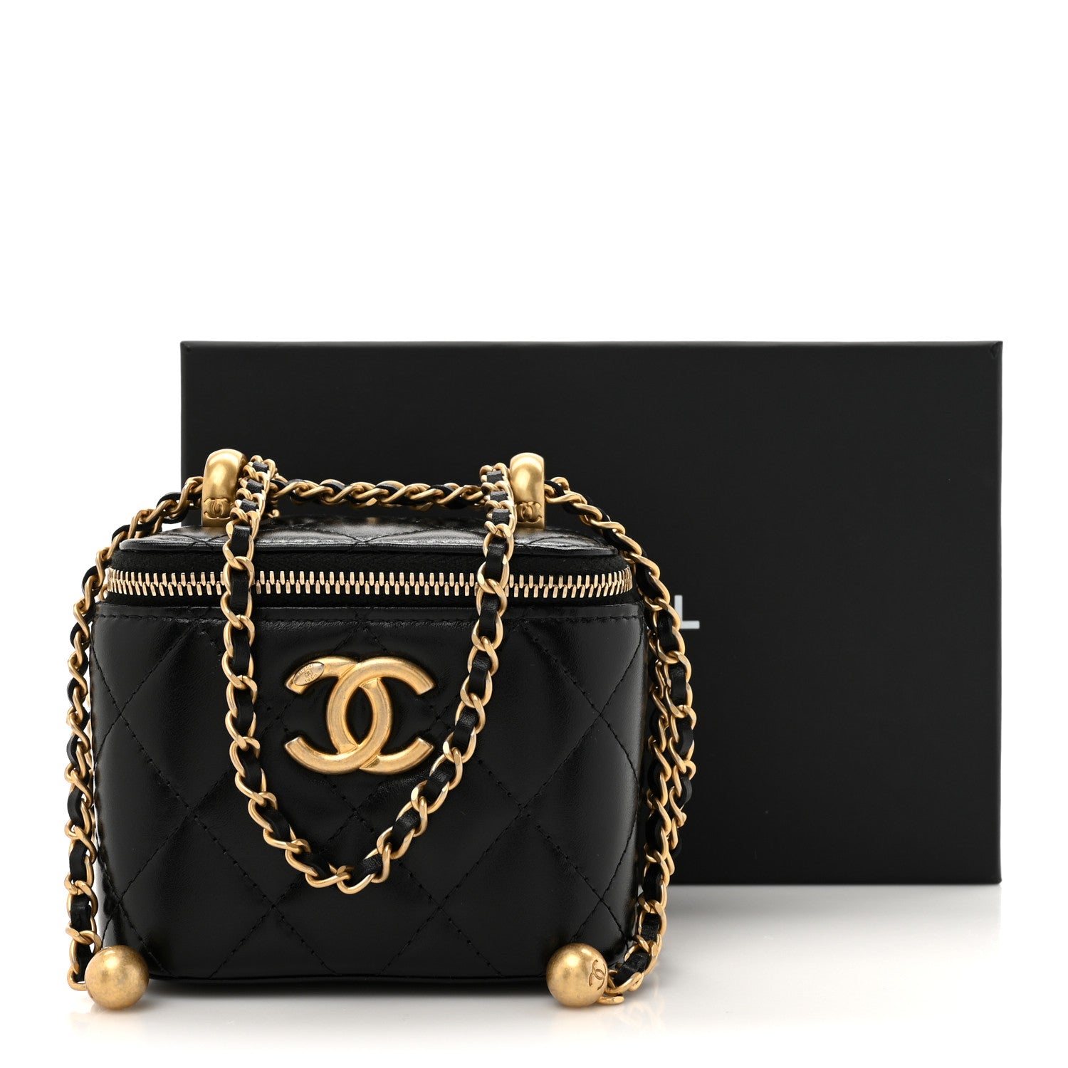 Chanel Calfskin Quilted Mini Perfect Fit Vanity Case With Chain Black 11 of 11