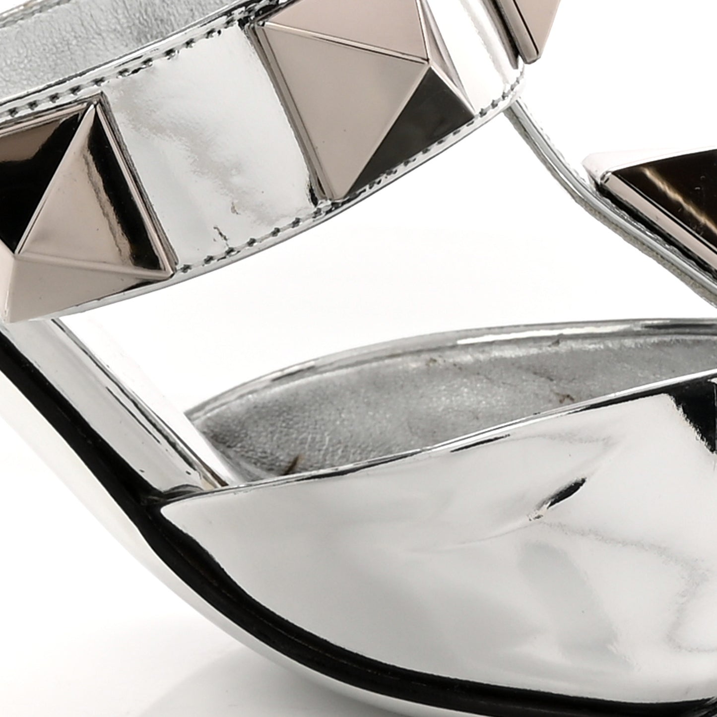 Metallic Roman Stud Ankle Strap 80mm Pumps 35 Silver
