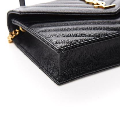 Saint Laurent Grain De Poudre Matelasse Chevron Monogram Envelope Chain Wallet Black 8 of 11